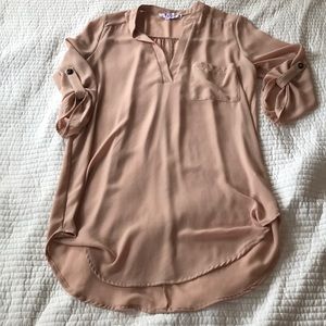 Pale pink roll tab sleeve tunic top